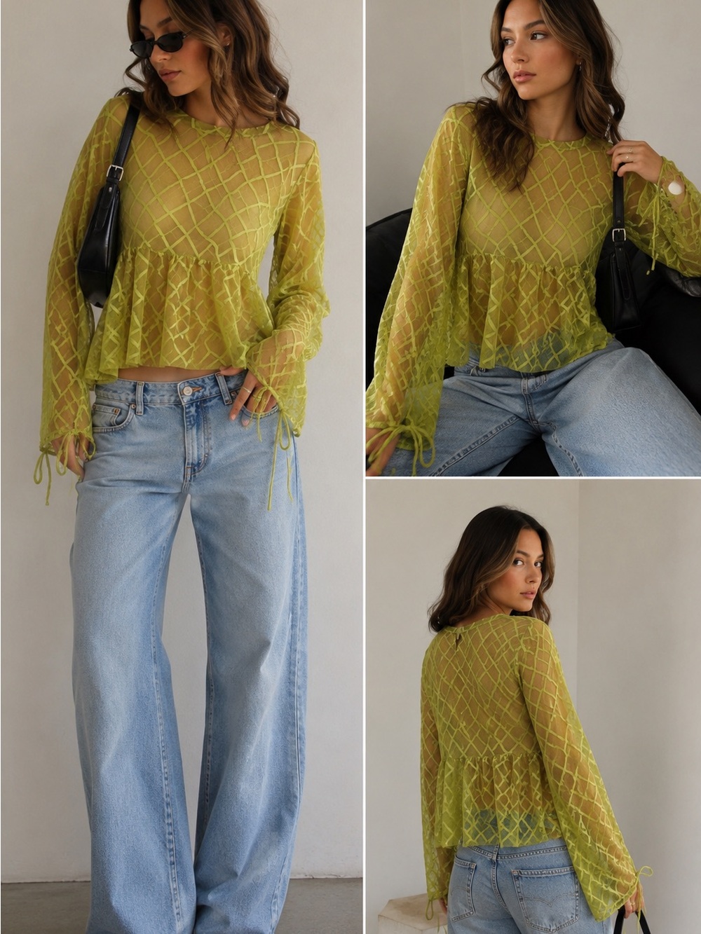 Maeve Sheer Mesh Babydoll Top - Lime Green / Chartreuse - NWOT Size M